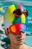 Placeholder: snake head in rainbow colored round swimming goggles