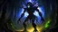 Placeholder: Amidst the dim glow of a subterranean cave, the imposing figure of Mattermaw stands tall, its metallic exoskeleton glistening with an ethereal luminescence. Surrounding the monstrous technorganic creature, a sprawling network of intertwining tendrils and pulsating nodes create an otherworldly biomechanical environment. From the shadows emerge a legion of drones, each intricately designed, their multifaceted forms echoing the complex harmony of the cave's techno-organic embrace