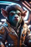 Placeholder: pen outline, really macho pimp gremlin Bison captain that go hard sitting in space station cockpit , in front of space portal dimensional glittering device, bokeh like f/0.8, tilt-shift lens 8k, high detail, smooth render, down-light, unreal engine, prize winning