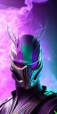 Placeholder: purple venom galaxy super villain and teal smoke background