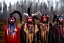 Placeholder: North indigenous people, kekripukki, scary horns, middle winter, kaamos, mystique, haunting kids, witch, wizard,sage, traditional costumes, entirely painted face, arctic hills, strange forest, oppressive atmosphere, insane