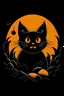 Placeholder: "Design a spooky yet playful Halloween T-shirt logo featuring a mischievous black cat and a grinning jack-o'-lantern. The moonlit night should set an eerie backdrop, and the overall design should evoke a sense of festive fright."