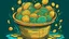 Placeholder: fantasy cartoon style illustration: golden coins in a bucket