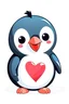 Placeholder: cute pinguin holding a heart , clip art, plain white background