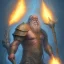 Placeholder: ancient colossal giant walking out of the ocean electrical crystal staff fire weapon explode, armor blue skin, muscles