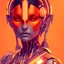 Placeholder: A beautiful portrait of a cute cyborg woman orange color scheme, high key lighting, volumetric light high details with white stripes and indian paterns and wimgs