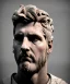 Placeholder: Gran angular, Realistic image, roman sculpture, marble material, Lionel Messi, Laurel wreath model, miguel angel style, emperador, God light, god rays, 4k resolution, ornate details, soft lighting, unreal engine 5, soft cyan background.