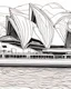 Placeholder: a coloring page, depicting the Sydney opera house, full page, full view, black and white, line art, outline, highly defined lines, pencil sketch