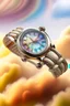 Placeholder: An artistic depiction of a vintage wristwatch, its band made of intertwining, ethereal rainbows, set against a backdrop of a cloudy, dreamy sky.