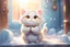 Placeholder: cute chibi thankful cat praying in an icy room in sunshine