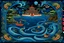 Placeholder: A dark blue bay with sea serpents designed in Japanese Oni masks painted by Jeffrey Kolker