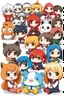 Placeholder: Adorable chibi anime caracters group sitting on White Background, cartoon mood