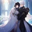 Placeholder: Girl with white hair wearing white robes. Boy with black hair wearing leather armor