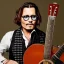 Placeholder: A Johnny depp singing a sad song and playing guitar in bathroom with acoustic guitar