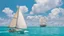 Placeholder: A small, brightly colored sailboat with a billowing white sail cuts through a turquoise ocean. The wind fills the sail, causing the boat to lean slightly. In the distance, fluffy white clouds drift across a clear blue sky. One majestic brown pelican with a large pouch full of water flies gracefully above the boat. The image evokes a sense of calm adventure, the refreshing scent of the ocean breeze, and the abundant wildlife. The style is as if a 5 year old did it with paint.