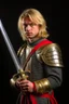 Placeholder: european blond hair adult royal guard swordsman with rapier