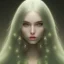 Placeholder: mystic woman with Châtain long hair, dark fantasy setting, ethereal, soft lighting, soft green eyes