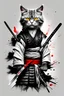 Placeholder: samurai-cat, katana on belt, yellow eyes, black and white picture, black and red smudges --v 4