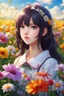 Placeholder: a girl standing in a field of flowers, medium view face, beautiful anime portrait, realistic anime art style, beautiful anime art style, realistic cute girl painting, beautiful anime art, stunning anime face portrait, high quality, 4k