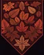 Placeholder: autumn colored cloth banner with embroidered ornamental leaves and filigree, using thick tread