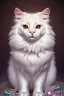 Placeholder: A realistic cute adorable fluffy plushy white smiling cat holding a basket of jewels and gems. His fur is realistic. The background is a romantic carpet bokeh digital painting extremely detailed studio lighting crisp quality and light reflections 8k cinematic lighting portrait photorealistic ultra detailed cinematic postprocessing focused