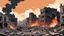 Placeholder: Digital painting, Bombed, burned, Old city destroyed by war, a ruined city, Vector, History, World War I,1900 AD, flat color, Vector, Illustration,