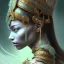 Placeholder: Sango fantasy, fantasy magic, intricate, sharp focus, illustration, highly detailed, digital painting, concept art, matte, art germ and Paul Lewin and Kehinde Wiley, masterpiece Mayan princess dancer head bronze feather's' Asian Latin girl nice breast brown Thai hair turquoise silver blue sky