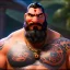 Placeholder: Ganesha, beard, angry, strong man, white eyes