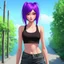 Placeholder: a pretty girl, skinny, relaxed, tank top, purple hair, digital art, stylised
