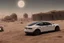 Placeholder: A Tesla 'Model Y' is racing at top speed, in Mos Eisley on the planet Tatooine. (CINEMATIC, WIDE ANGLE LENS, PHOTO REAL)