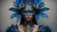 Placeholder: Beautiful vantawhite young faced girl adorned with glittering black colour bioluminescense blue gradient full bloomed rose blosooms voidcore shamanism headdress wearing metallic voidcore filigree black glittering botanical embossed costume armour bioluminescence blue gold and black wearing baroque style half face masque organic bio spinal ribbed detail of voudore decadent vantablack rainy gothica background extremely detailed hyperrealistic maximálist concept portrait art