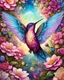 Placeholder: Full body cute floral hummingbird in spring flowers in the style of Josephine Wall, dark pink and beige, colorized, highres, detailed fur, realistic, vibrant, springtime, detailed eyes, professional, atmospheric lighting. High resolution, 8K,