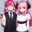 Placeholder: ROBLOX woman character pink hair with horns with white t-shirt and black tie