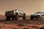 Placeholder: A Tesla 'Semi' (semi truck) is parked, at the Cydonia region on Mars. (CINEMATIC, WIDE ANGLE LENS, PHOTO REAL)