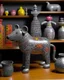 Placeholder: A gray laboratory with moles designed in Oaxacan alebrijes painted by Keith Haring