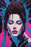 Placeholder: close-up ((head down ((((man)))) in sorrow-eyes closed)) - long floating brown hair ((shattered in many ghostly overprinted faces)) of women and men ((surrounding shadow faces)). Neon electric Blue to neon fuchsia Dark mood, Oil neon painting Expressionit art ((80's horror poster)), Patrick Nagel, synthwave, Photo realistic.