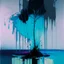 Placeholder: Minimal abstract flat oil painting of a neon large plant in landscape. With triadic blue colours. Dripping paint. In the style of Justin Mortimer and Phil Hale, Ashley Wood