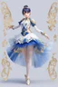 Placeholder: ballerina outfit, blue, blue and white tones, with gold patterns in the style of genshin impact