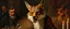 Placeholder: close up portrait painted by Rembrandt, stupid looking fire breathing dragon fox at banquet