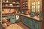 Placeholder: cozinha RUSTICA com uma xicara de café no balcão, cartoon style, full view