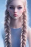 Placeholder: 20 year old girl, cute, beautiful, blonde hair, one loose braid, blue eyes, big eyes, pale skin, blue dress, ice dress, long eyelashes, pink lipstick, thin lips, small nose, semirealistic, 8k resolution concept art portrait