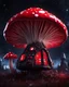 Placeholder: An illogically floating mushroom house on a clear night. white red black, Stars Dark cosmic interstellar. Detailed Matte Painting, deep color, fantastical, intricate detail, splash screen, hyperdetailed, insane depth, concept art, 8k resolution, trending on Artstation, Unreal Engine 5, color depth, backlit, splash art, dramatic, High Quality Whimsical Fun Imaginative Bubbly, perfect composition