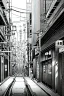 Placeholder: Tokyo alley, line arts, greyscale