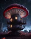 Placeholder: An illogically floating mushroom house on a clear night. white black, Stars Dark cosmic interstellar. Detailed Matte Painting, deep color, fantastical, intricate detail, splash screen, hyperdetailed, insane depth, concept art, 8k resolution, trending on Artstation, Unreal Engine 5, color depth, backlit, splash art, dramatic, High Quality Whimsical Fun Imaginative Bubbly, perfect composition