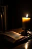 Placeholder: reading a book in the dark candle light