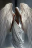 Placeholder: full body woman angel from back wings coming from her back, angel wearing long tunic hyper realistic