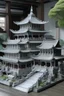 Placeholder: A gray monastery made out if steel painted by Qiu Ying