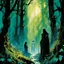 Placeholder: create a wildly conceptual illustration of sorceress coven gathering in an ethereal, otherworldly , darkened, ancient forest draped in hanging moss and climbing vines, in the comic book art style of Bill Sienkiewicz, Mike Mignola, Sparth, and Jean Giraud Moebius, finely drawn, colored and inked, suffused with dramatic natural light and shadow under a midnight blue moon