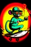 Placeholder: A rat on a skateboard, with glasses and a helmet; the rat laughs; fire coming from behind; cartoon style complementary colors, with the text "FISCALIA COLOMBIA"