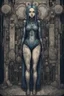 Placeholder: cyberpunk full body, huge girl and petit girl in symetric illustration by <John Kenn Mortensen> <Katsushika Hokusai> darkblue tones, hyperdetailed,